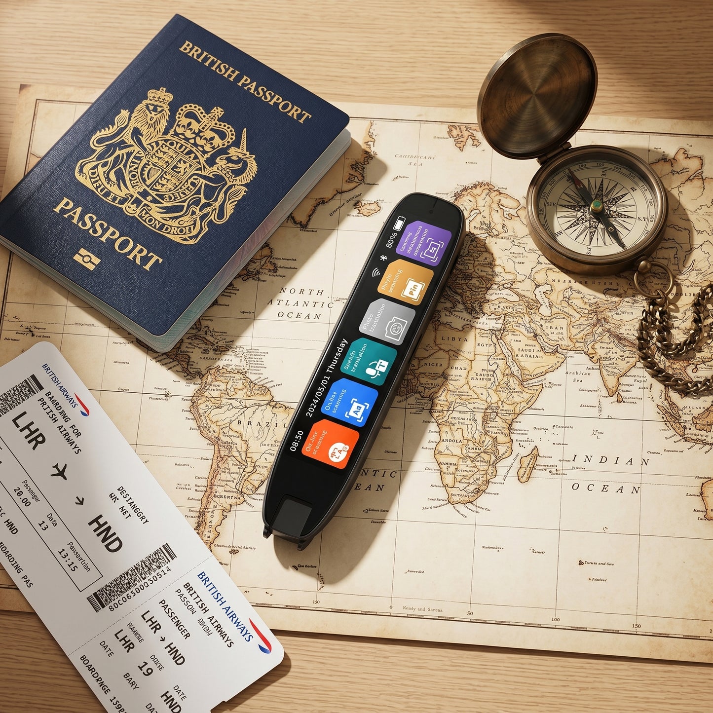 NEBULIX LinguaPen travel flat lay